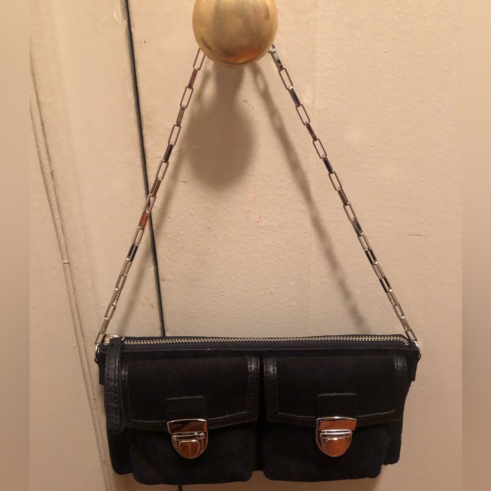 Black Suede Banana Republic shoulder bag with silver chain strap